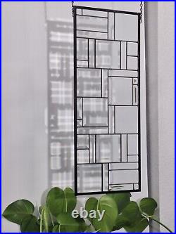 Rectangular stained glass window panel entirely clear beveled 25.5x10.5/65x26cm