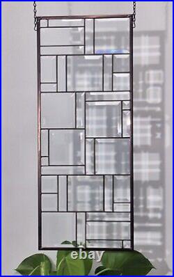 Rectangular stained glass window panel entirely clear beveled 25.5x10.5/65x26cm