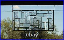 Rectangular stained glass window panel, hanging, privacy glass, geometric clear