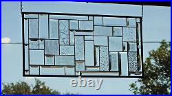 Rectangular stained glass window panel, hanging, privacy glass, geometric clear