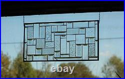 Rectangular stained glass window panel, hanging, privacy glass, geometric clear