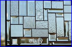 Rectangular stained glass window panel, hanging, privacy glass, geometric clear