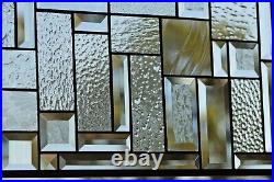 Rectangular stained glass window panel, hanging, privacy glass, geometric clear