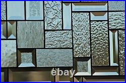 Rectangular stained glass window panel, hanging, privacy glass, geometric clear