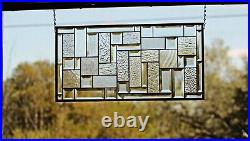 Rectangular stained glass window panel, hanging, privacy glass, geometric clear