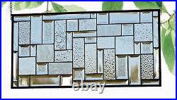 Rectangular stained glass window panel, hanging, privacy glass, geometric clear