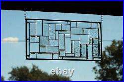 Rectangular stained glass window panel, hanging, privacy glass, geometric clear