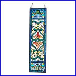 River of Goods Victorian Stained Glass Fleur De Lis Window Panel Wall Front Art