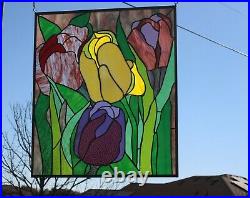 SAVE $100? F Tulip's-Stained Glass Window Panel-24 3/8 X 20 7/8 HMD-US