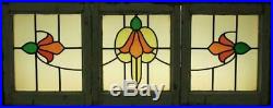 SET OF 3 OLD ENGLISH LEADED STAINED GLASS WINDOWS Abstract Sweep 48.5 x 18.75