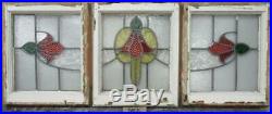 SET OF 3 OLD ENGLISH LEADED STAINED GLASS WINDOWS Abstract Sweep 48.5 x 18.75