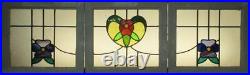 SET OF 3 OLD ENGLISH LEADED STAINED GLASS WINDOWS Beautiful Floral 20.5 x 62