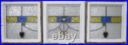 SET OF 3 OLD ENGLISH LEADED STAINED GLASS WINDOWS Beautiful Geometric 18 x 54