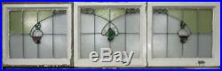 SET OF 3 OLD ENGLISH LEADED STAINED GLASS WINDOWS Floral Sweeps 65.25 x 20