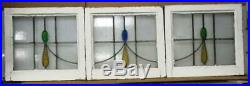 SET OF 3 OLD ENGLISH LEADED STAINED GLASS WINDOWS Simple Design 20.75 x 19.25