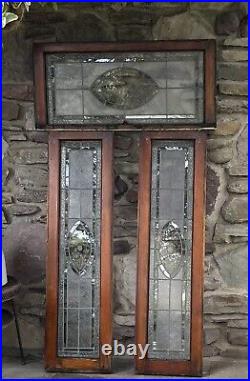SET of (3) ANTIQUE ETCHED LEADED WINDOWS, NO CRACKS, 4 STYLES GLASS 1930 COAL PA