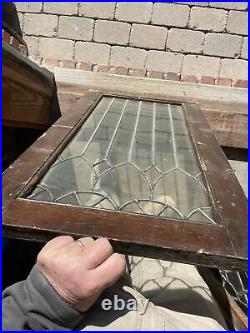 SG3718 Antique Leaded Glass Cabinet Door Window 17.5 X 33.2 Cut Down Frame