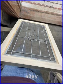 SG4949 antique leaded glass shield window 20 x 34
