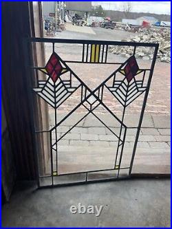SG5034 antique leaded glass Frank Lloyd Wright style window 25 x 29.25