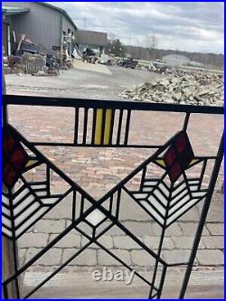 SG5034 antique leaded glass Frank Lloyd Wright style window 25 x 29.25