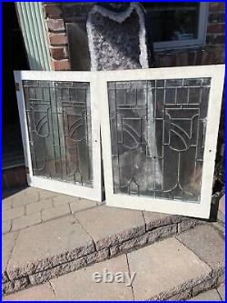 SG 3935 2 av Price each antique Leaded glass window cabinet door 23.75 x 32H