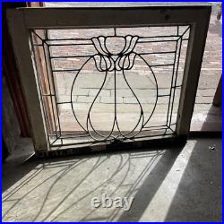 SG 4397 antique leaded glass window flower design 28.5 W by 23.5 H