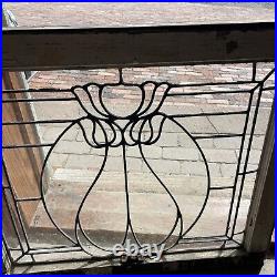 SG 4397 antique leaded glass window flower design 28.5 W by 23.5 H