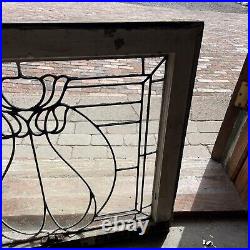 SG 4397 antique leaded glass window flower design 28.5 W by 23.5 H