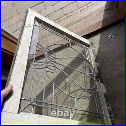 SG 4397 antique leaded glass window flower design 28.5 W by 23.5 H