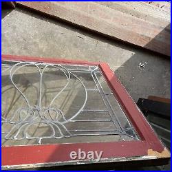 SG 4397 antique leaded glass window flower design 28.5 W by 23.5 H