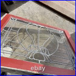 SG 4397 antique leaded glass window flower design 28.5 W by 23.5 H