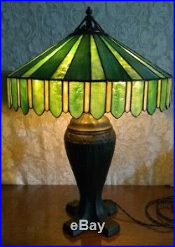SIGNED Handel Leaded glass lamp Tiffany Duffner arts crafts mission slag era