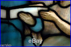 SIGNED TIFFANY STAINED & LEADED GLASS WINDOW THREE ANGELIC CHORISTERS withJEWELS