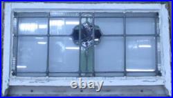 SIMPLE ABSTRACT LARGE OLD ENGLISH LEADED STAINED GLASS WINDOW 31 x 17 3/4