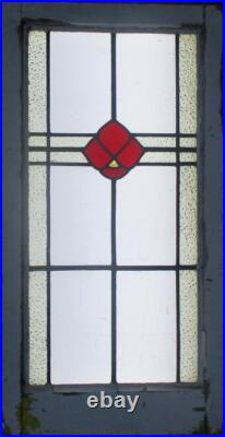 SIMPLE FLORAL LARGE OLD ENGLISH LEADED STAINED GLASS WINDOW 16 1/4 x 31 1/2