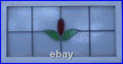 SIMPLE FLORAL LARGE OLD ENGLISH LEADED STAINED GLASS WINDOW 29 3/4 x 15 1/2