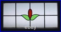 SIMPLE FLORAL LARGE OLD ENGLISH LEADED STAINED GLASS WINDOW 29 3/4 x 15 1/2