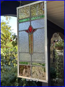 SMALL RESTORED ANTIQUE LEADED STAINED GLASS WINDOW, MINER'S PATCH HOUSE 1930s