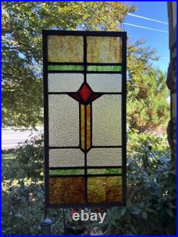 SMALL RESTORED ANTIQUE LEADED STAINED GLASS WINDOW, MINER'S PATCH HOUSE 1930s