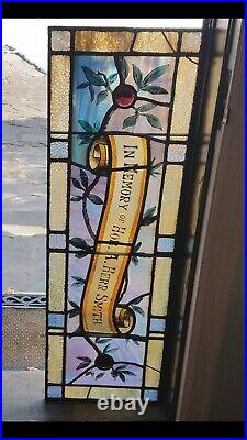 STAINED GLASS MEMORIAL WINDOW, A. HERR SMITH EARLY 1900s WHIG PARTY LANCASTER PA