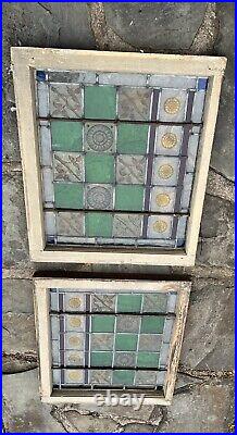 Set(2) Antique Restored Fired Stained Wavy Glass Windows Bronx Ny Orphanage 1902