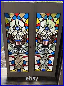 Set(2) Patriotic Kiln Fired Stained Glass Windows Signed Artist V. K. Jonynas 1977