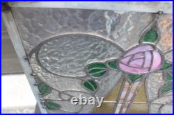 Set Of 3 Leaded Glass Window Great Glass Colors Flowers Art Nouveau 19 x 22