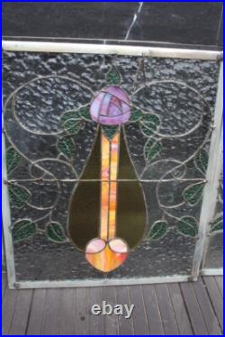 Set Of 3 Leaded Glass Window Great Glass Colors Flowers Art Nouveau 19 x 22