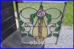 Set Of 3 Leaded Glass Window Great Glass Colors Flowers Art Nouveau 19 x 22