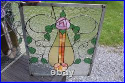 Set Of 3 Leaded Glass Window Great Glass Colors Flowers Art Nouveau 19 x 22