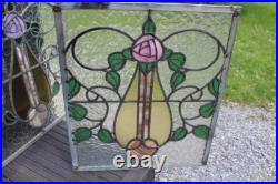Set Of 3 Leaded Glass Window Great Glass Colors Flowers Art Nouveau 19 x 22