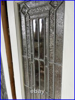 Set of (2) ANTIQUE TALL LEADED SIDELIGHT WINDOWS, 1920s Beveled Etched Center