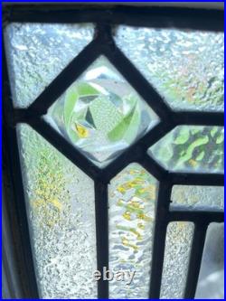 Set of (2) ANTIQUE TALL LEADED SIDELIGHT WINDOWS, 1920s Beveled Etched Center