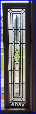 Set of (2) ANTIQUE TALL LEADED SIDELIGHT WINDOWS, 1920s Beveled Etched Center